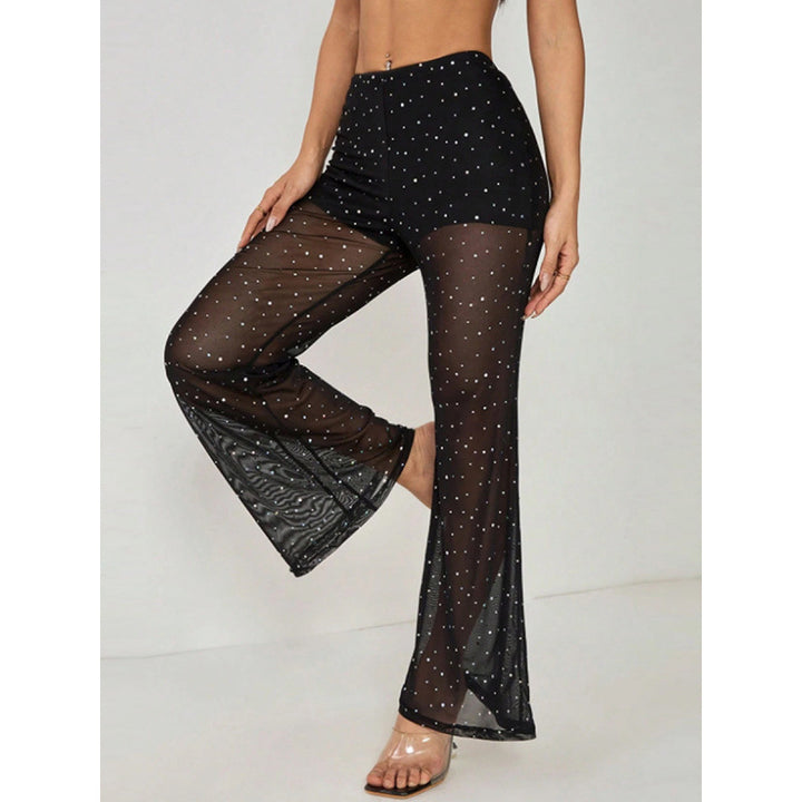 Women's Elegant Sheer Palazzo Pants with Glitter Accents Skirt