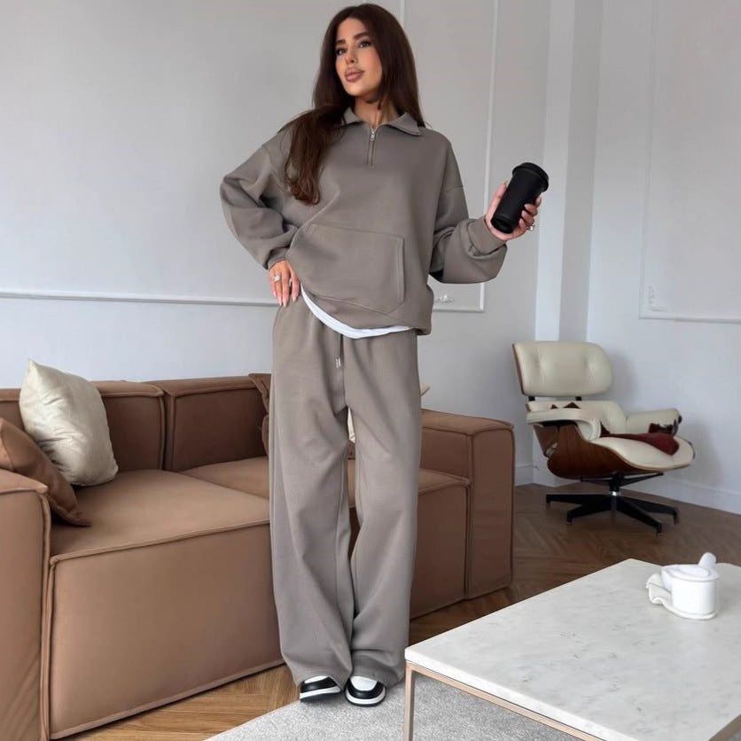 Dame Oversized Sweatshirt og vid-cut Bukser Sett Skjora