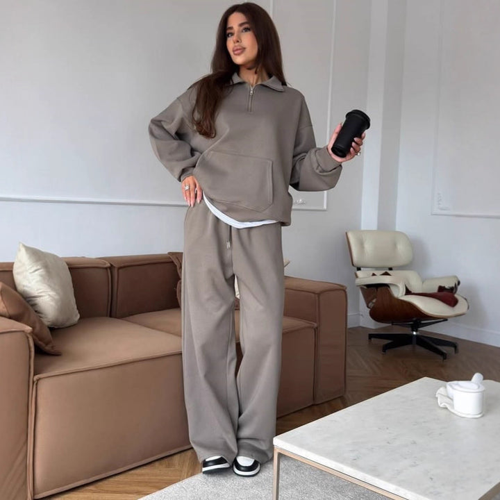 Dame Oversized Sweatshirt og vid-cut Bukser Sett Skjora