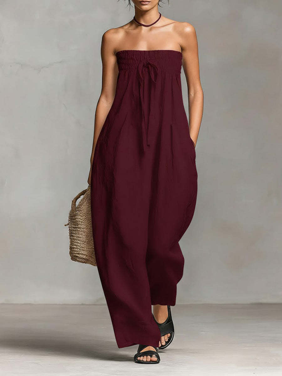 Dame Løs jumpsuit med elastisk overdel og vid ben Skjora