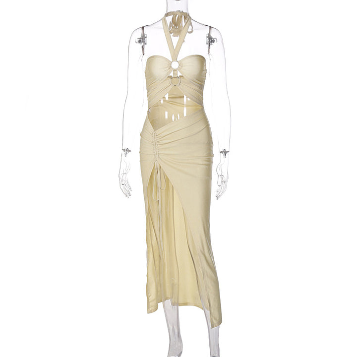 Dame elegant maxikjole med halterneck og raffinert design Skjora