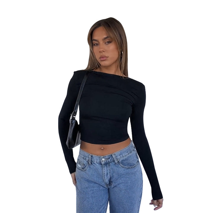 Damer elegant Crop-Top med asymmetrisk rynke Skjora