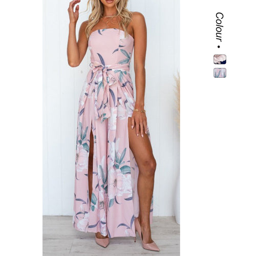 Kvinne maxi kjole med blomstertrykk og splitt Skjora