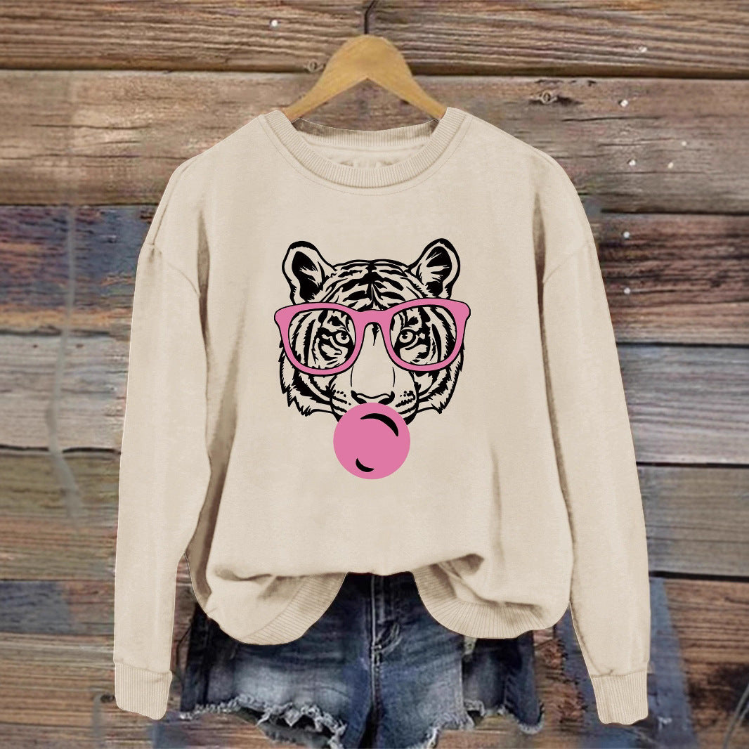 Dame sweatshirt med kreativ tigerdesign og avslappet snitt Skjora