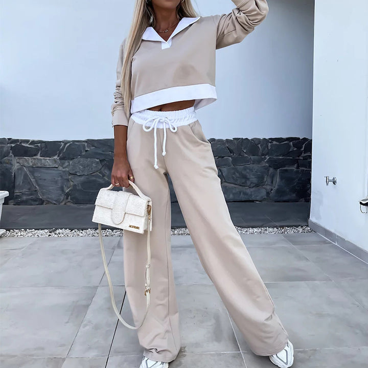 Kvinne casual sports loungewear-sett med stilfull krage og komfortabel passform