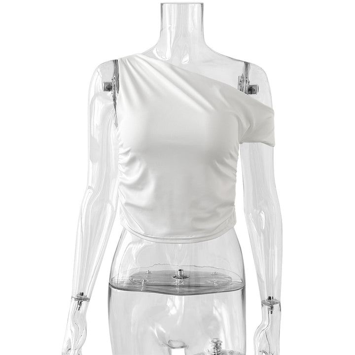 Dame asymmetrisk Crop-Top med rynker Skjora