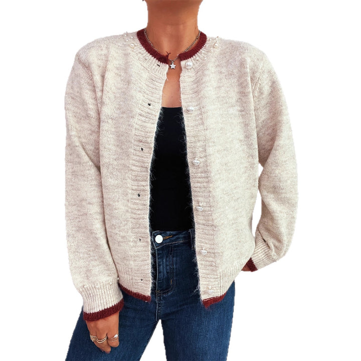 Dame elegant cardigan med dekorative knappe detaljer og perle utsmykkinger Skjora