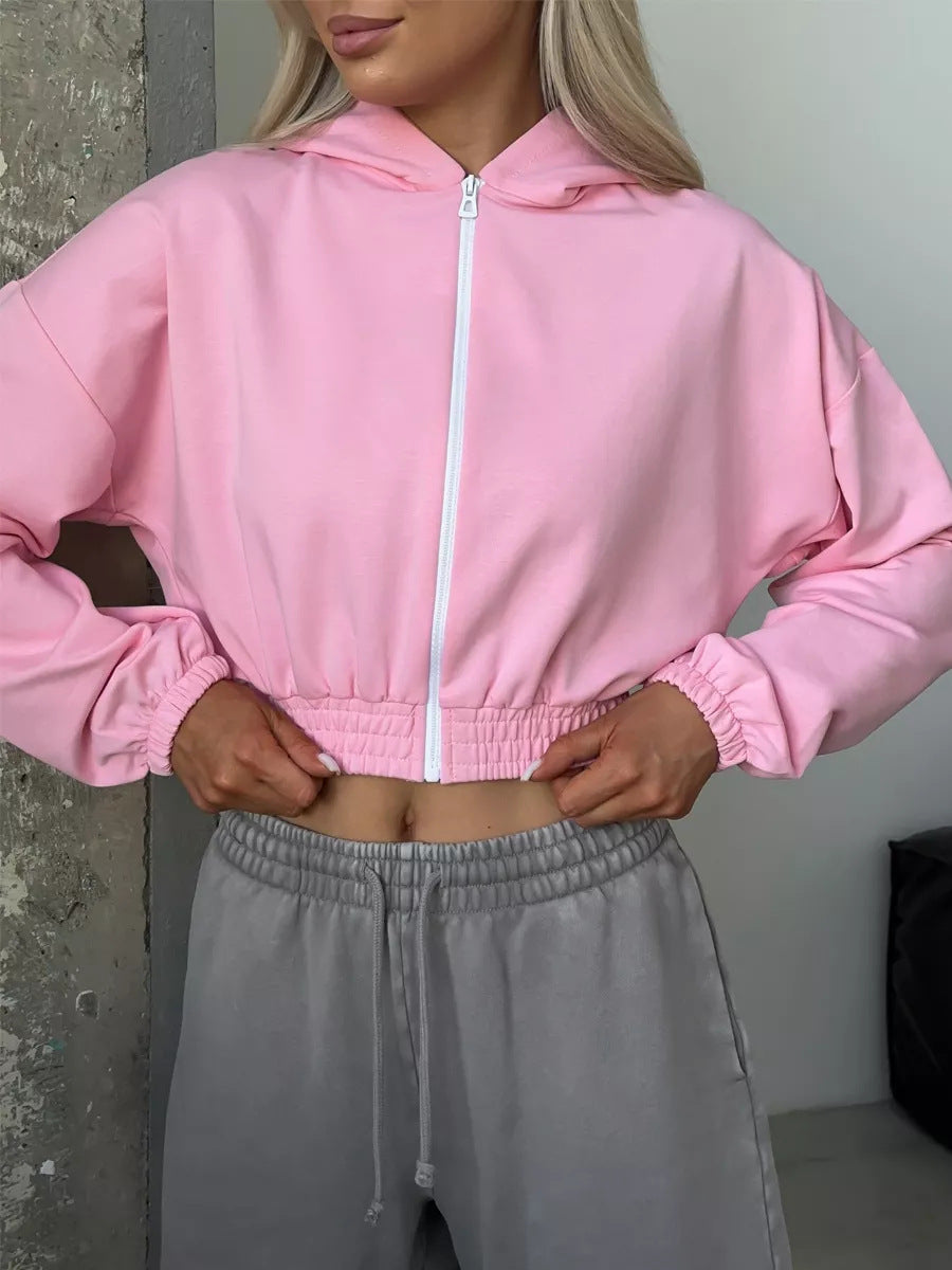 Damer cropped hoodie jakke med elastisk midje og avslappet snitt Skjora