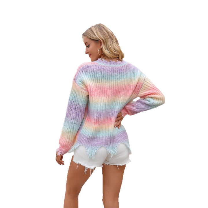 Damer casual genser med trendy frynsehem og V-hals Skjora