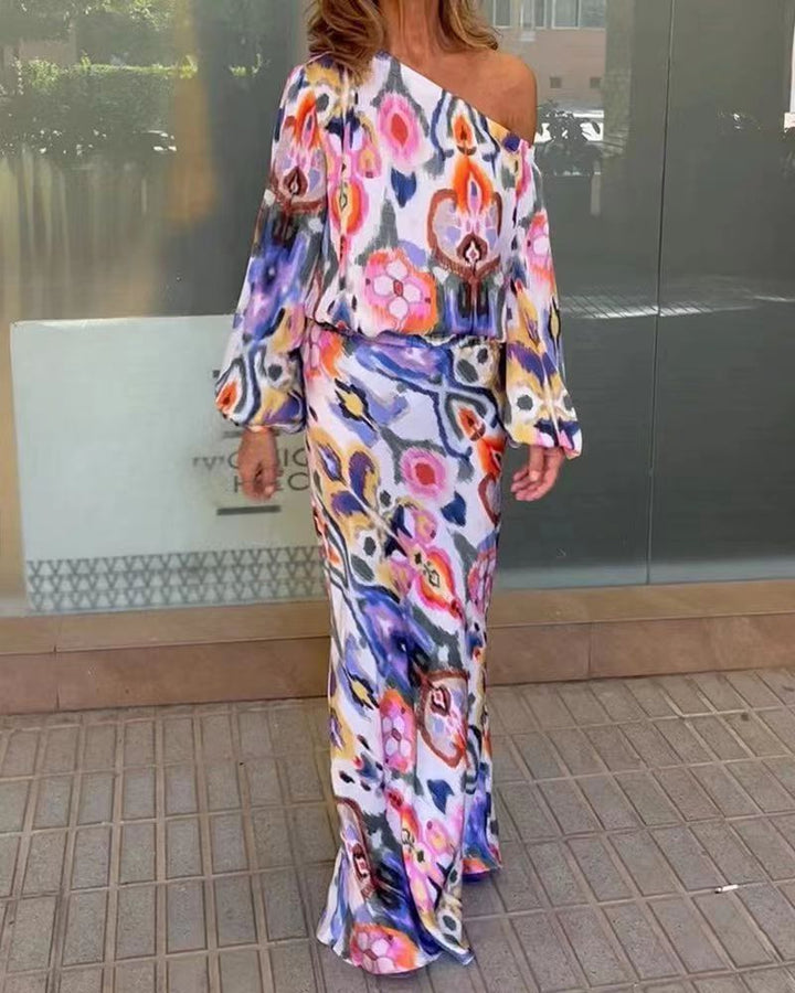 Dame elegant maxi kjole i asymmetrisk snitt med glatte ermer Skjora