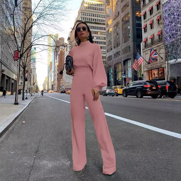 Dame Elegant Jumpsuit med vide ermer og høy krage Skjora