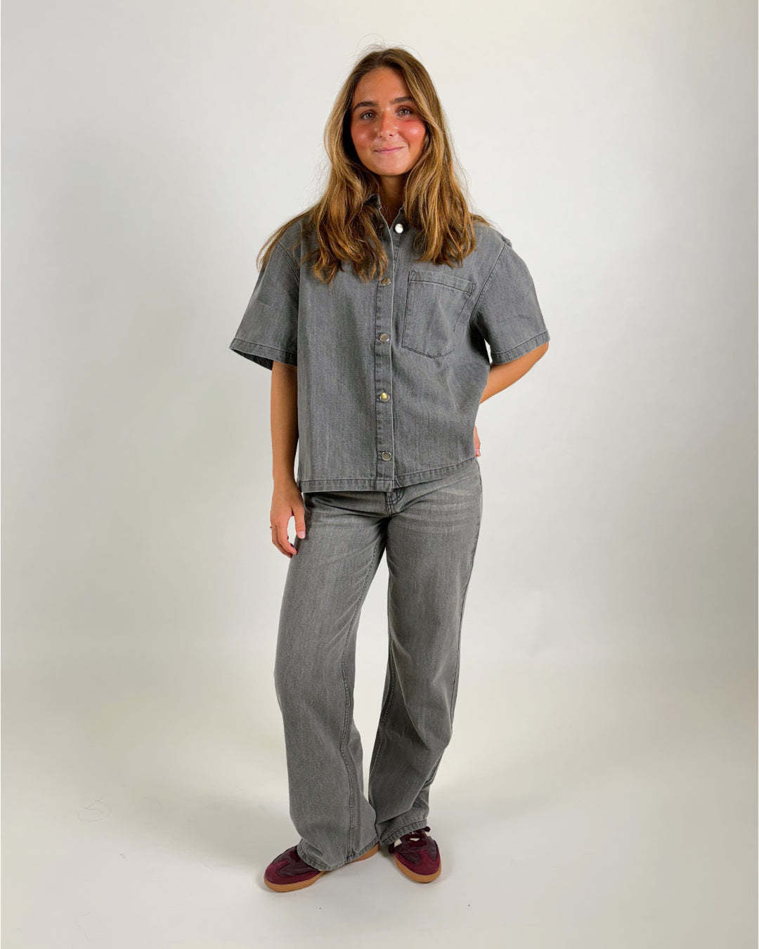 Dame Denim-Skjortejakke i avslappet oversize snitt Skjora