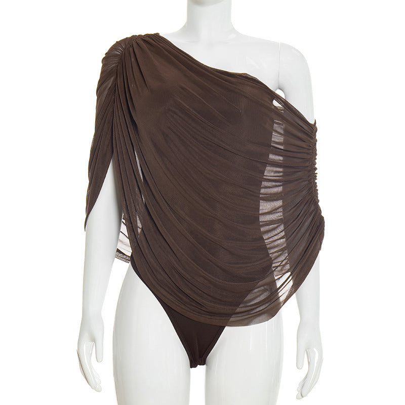 Dame En-sidig Chiffon-Bodysuit med Draperinger Skjora