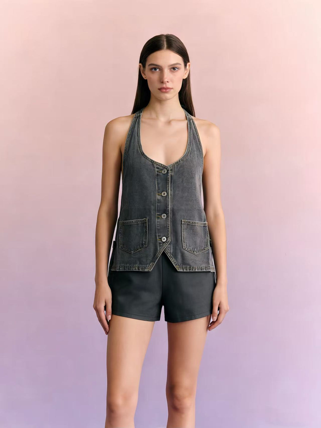 Damer casual denim-set med justerbare stropper og lommer Skjora