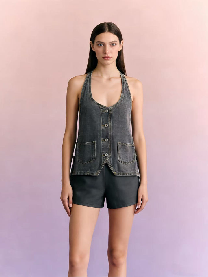 Damer casual denim-set med justerbare stropper og lommer Skjora