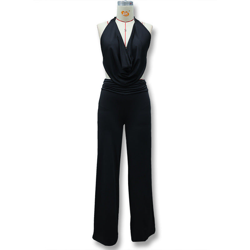 Dame jumpsuit med elegant innpakningsdetalj og vide benpartier Skjora
