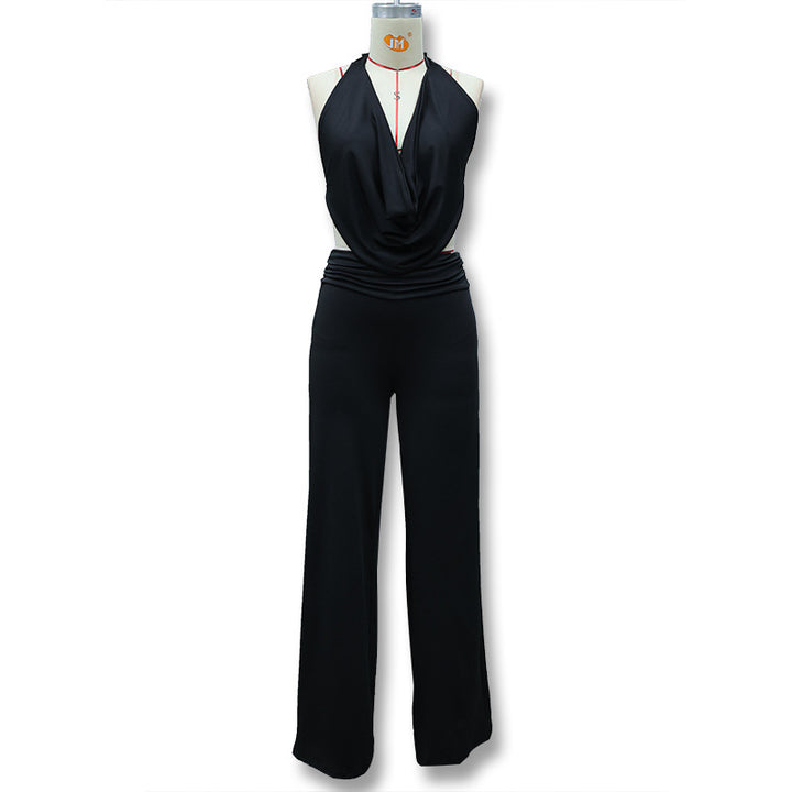 Dame jumpsuit med elegant innpakningsdetalj og vide benpartier Skjora