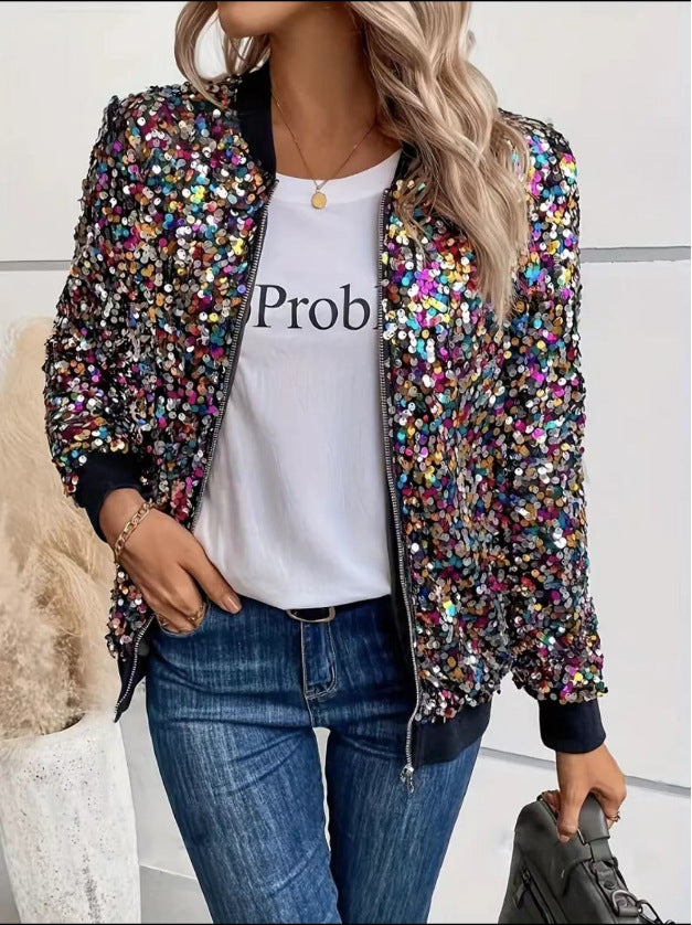Dames funksjonell jakke med glitrende paljettdesign og komfortable mansjetter Skjora