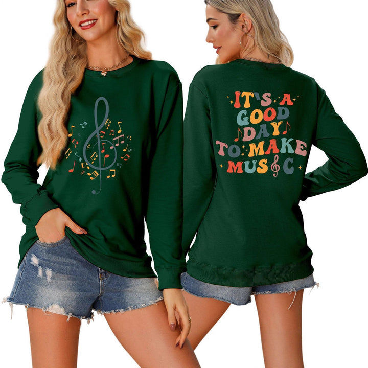 Dame sweatshirt med musikalsk motiv og kreativ skrift Skjora