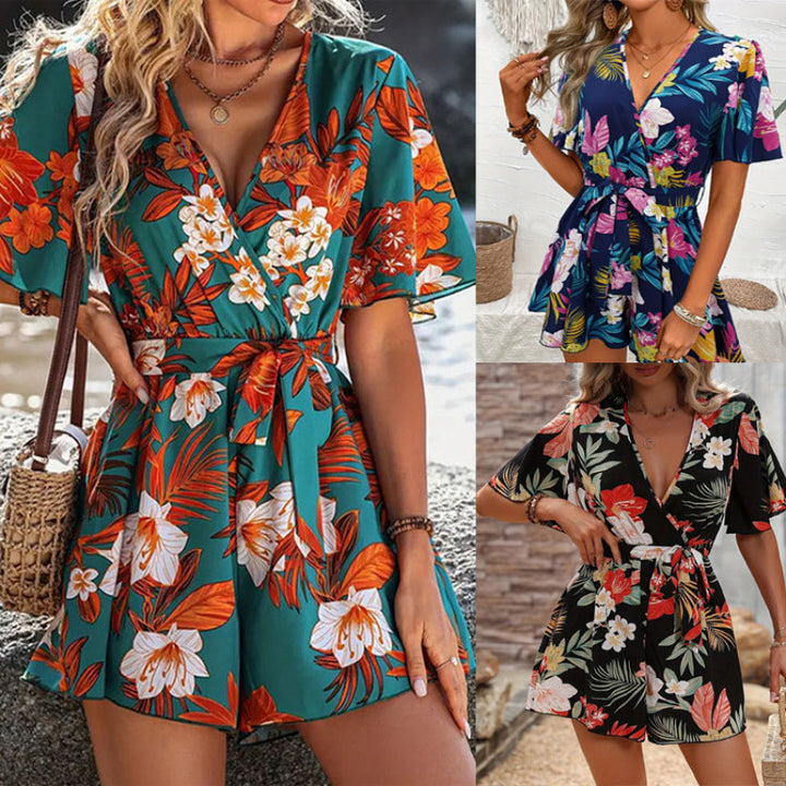 Dame jumpsuit med blomsterdesign og vide ermer Skjora