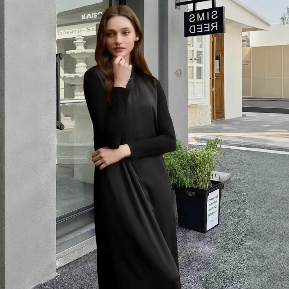 Kvinnes Elegant Langermet Maxi Kjole med Smigrende Snitt og Tidøst Design