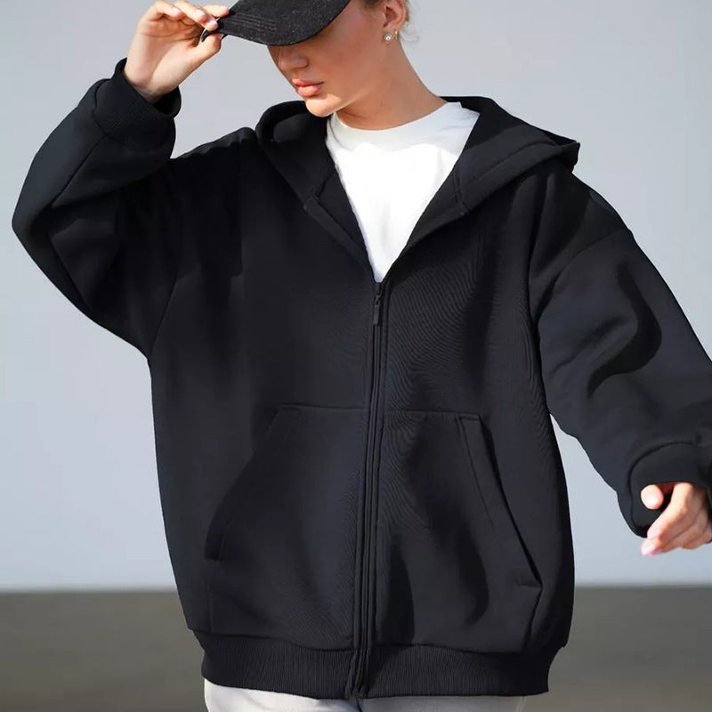 Dame Oversized Hettejakke med Glidelås og Store Lommer Skjora