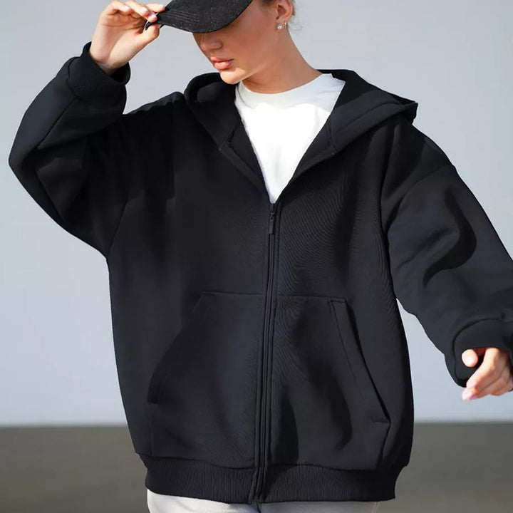 Dame Oversized Hettejakke med Glidelås og Store Lommer Skjora