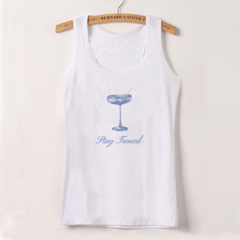 Dame ermeløs Camisole med frisk Cocktailmotiv Skjora