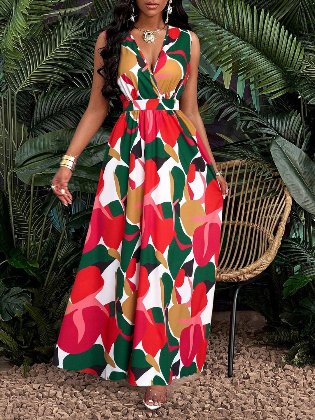 Dame Maxi-kjole med elegant V-hals Skjora