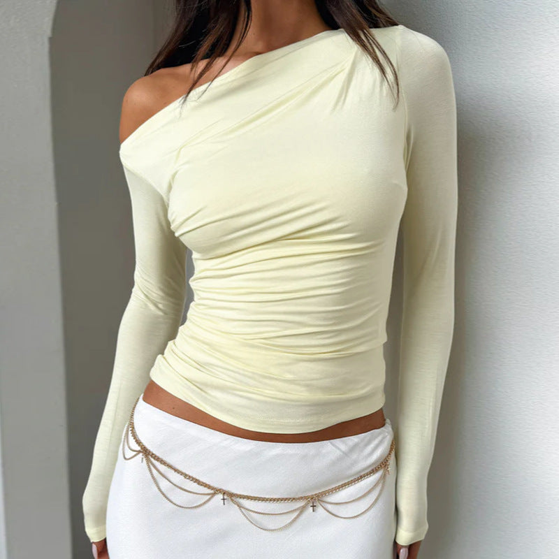 Damer Langermet Crop-Top med asymmetrisk utringning og rynking Skjora