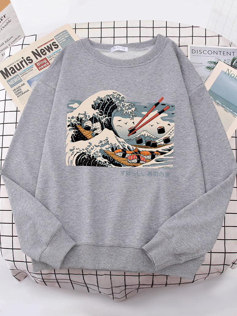 Dame sweatshirt med kunstnerisk bølgedesign og behagelig passform Skjora