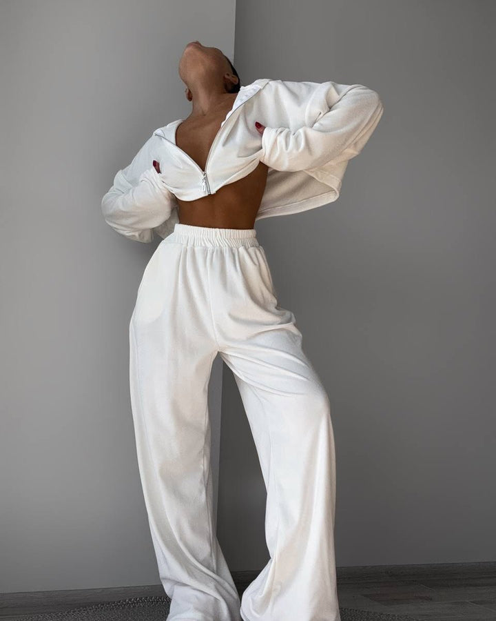 Kvinners fleece loungewear-sett med høy krage og løs passform Skjora