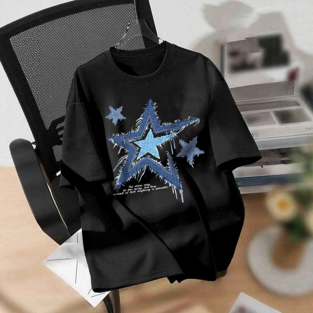 Dame T-skjorte med trendy stjernemotiv og avslappet passform Skjora