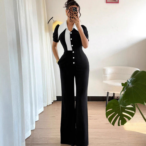 Dame jumpsuit med elegant krage og figurnær passform Skjora