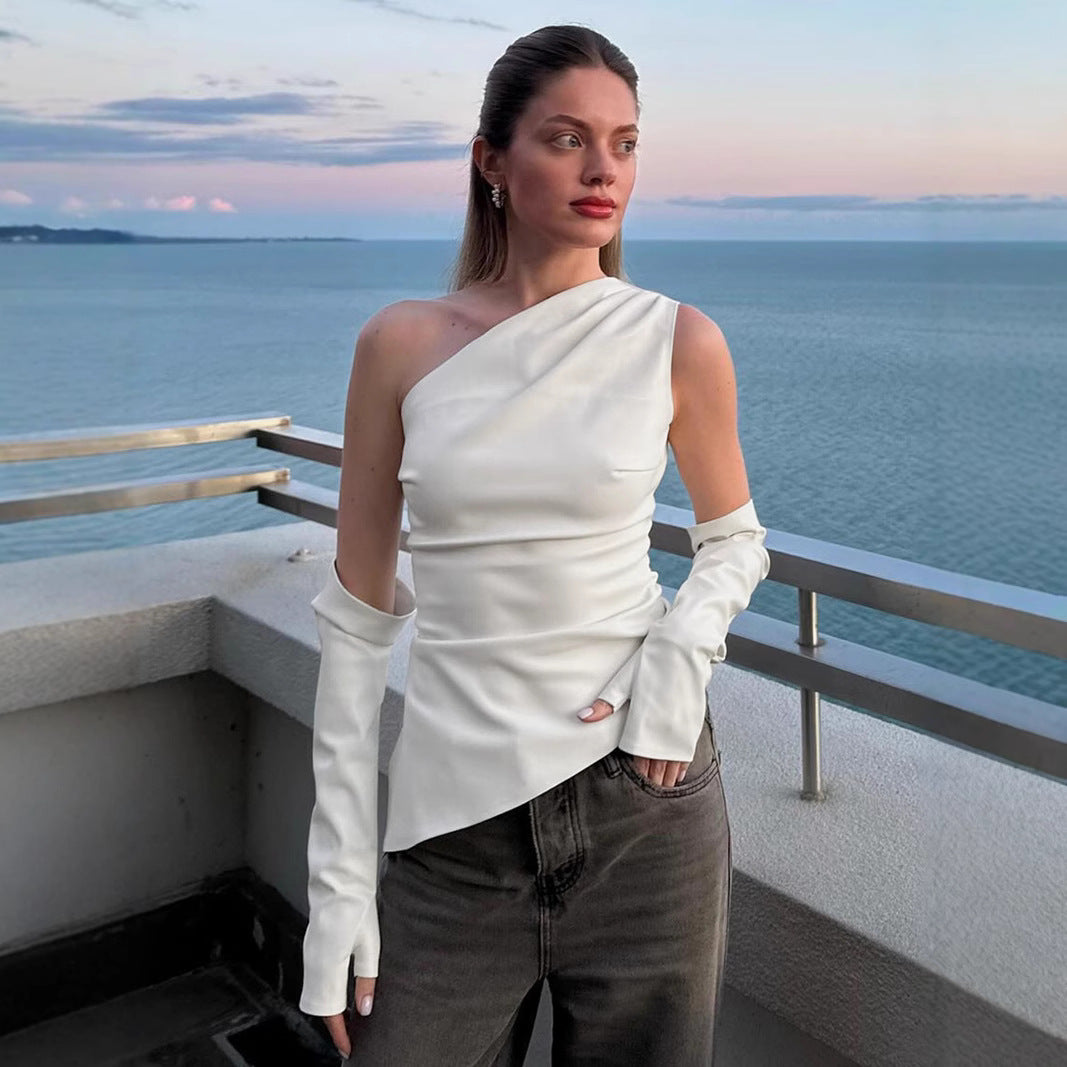 Damen asymmetrisches Top mit langen Ärmeln Skjora