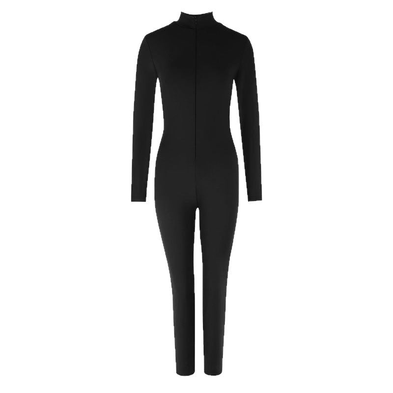 Dame Langermet Jumpsuit med høy krage og sømløst design Skjora