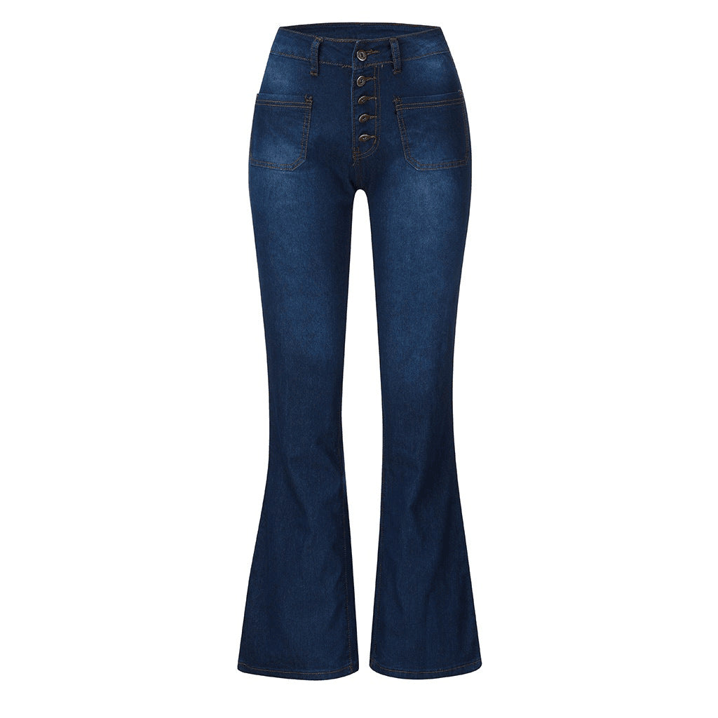 Dame Schlagjeans med høy midje og retro knappdetaljer Skjora