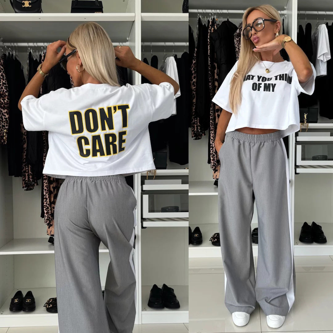 Damer casual crop topp og brede joggerbukser sett Skjora