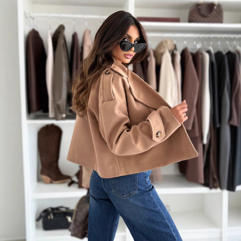 Dame oversized ulljakke med brede revers Skjora