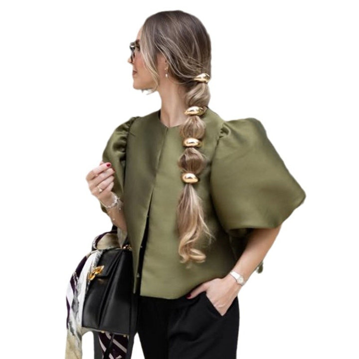 Dame stilfull bluse med puffarmer Skjora