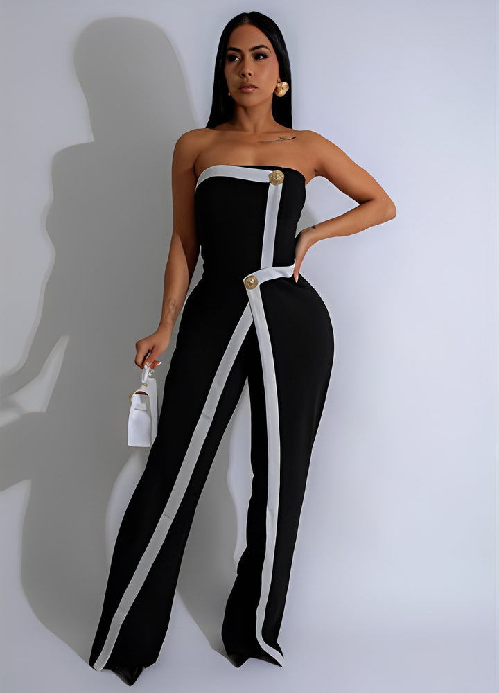 Dame jumpsuit med elegant bustier-overdel og kontrasterende søm midtpunkt Skjora