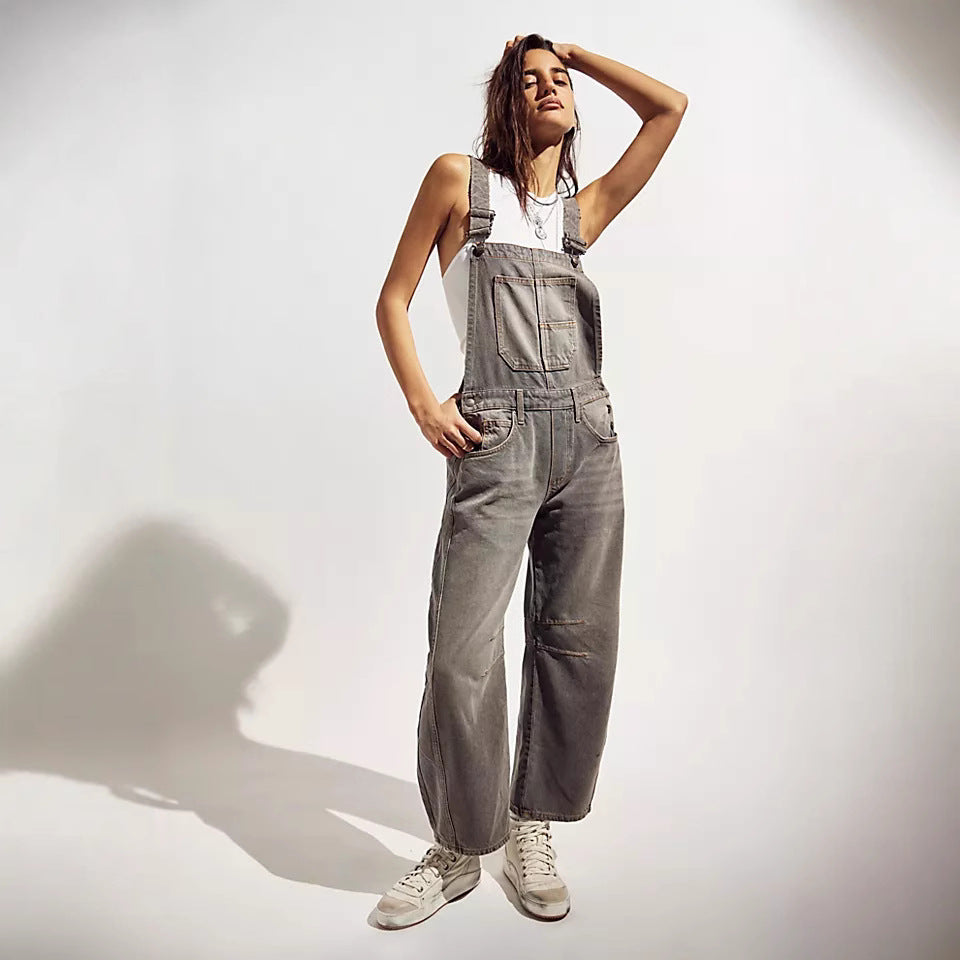 Damer casual denim jumpsuit i moderne snitt med justerbare stropper Skjora