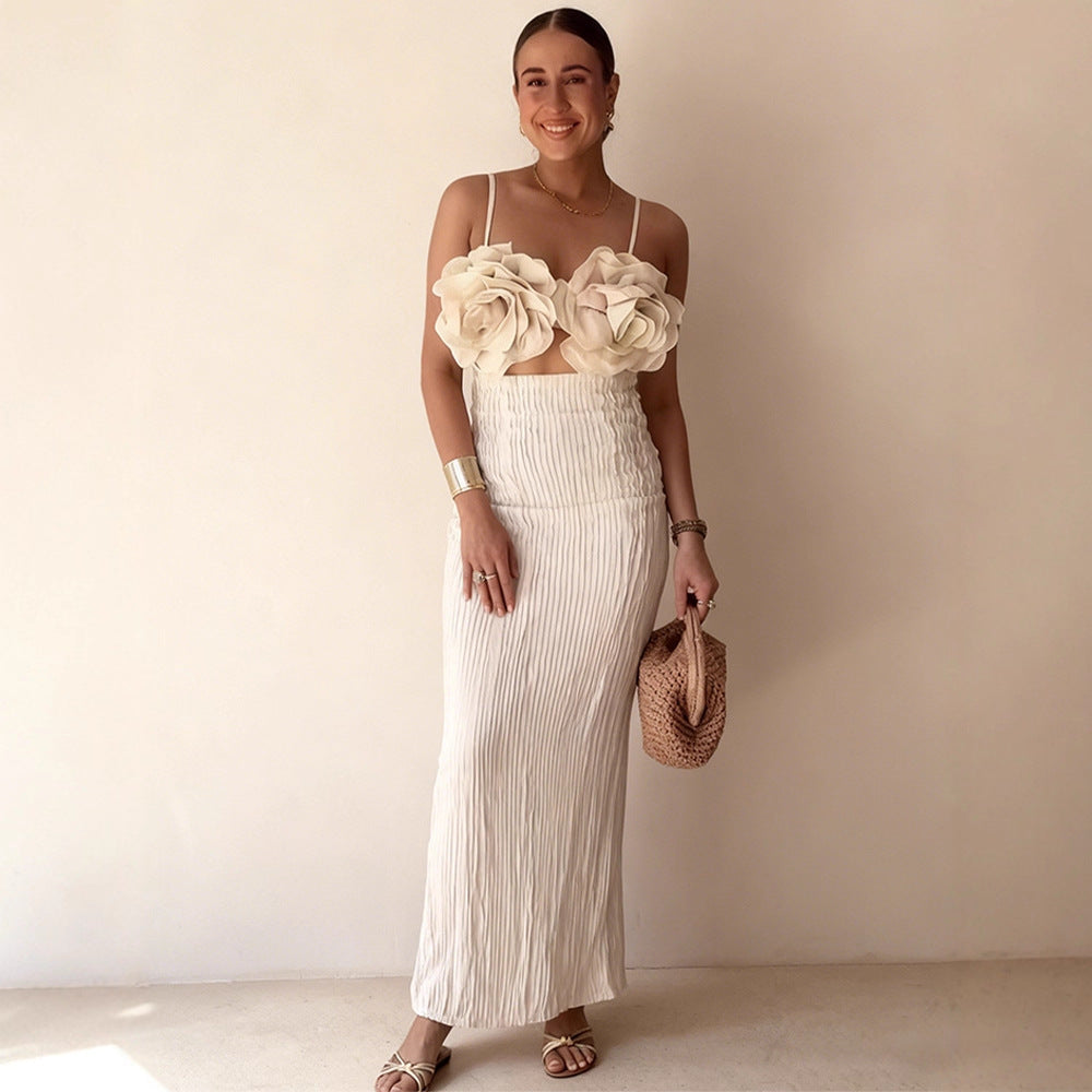 Damer crop top med blomstret 3D blomsterapplikasjoner og elegant snitt Skjora