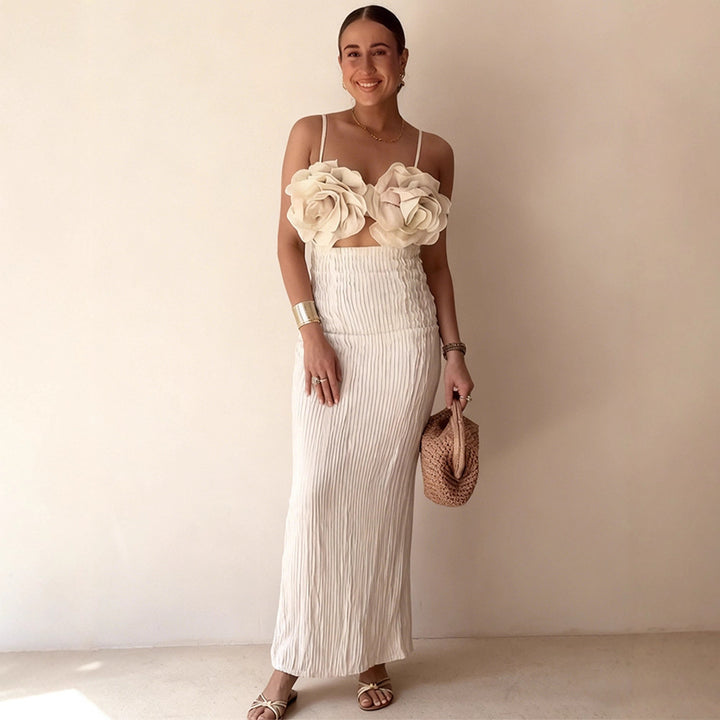 Damer crop top med blomstret 3D blomsterapplikasjoner og elegant snitt Skjora