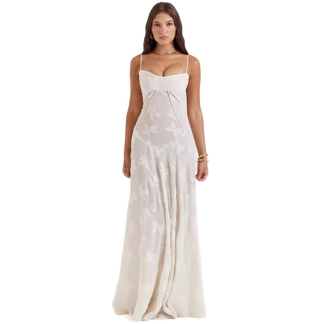 Damen Elegantes Maxikleid mit floralem Häkelmuster und raffiniertem Schnitt Skjora