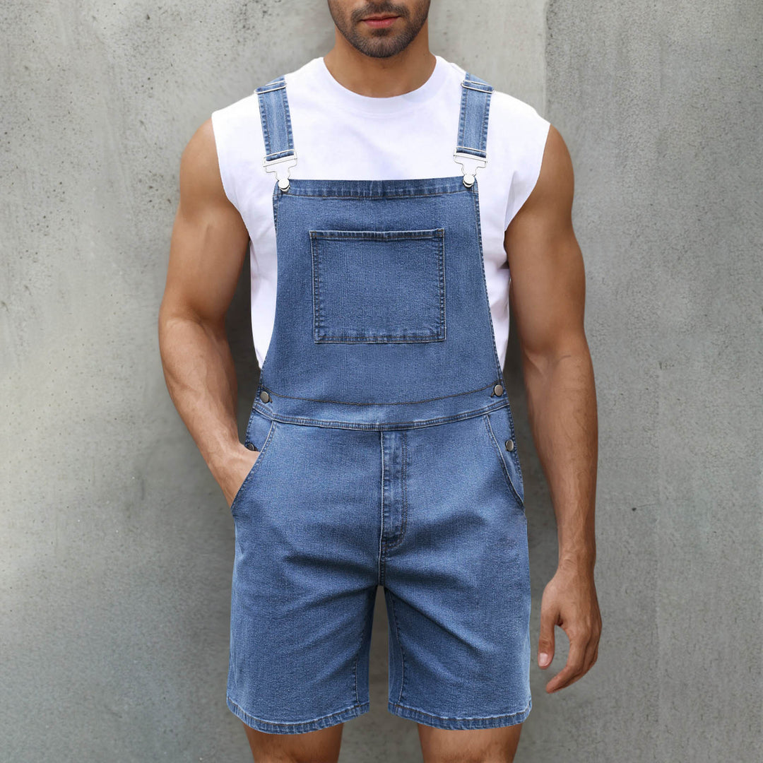 Herre denim-latzshorts med moderne lommer og justerbare stropper Skjora
