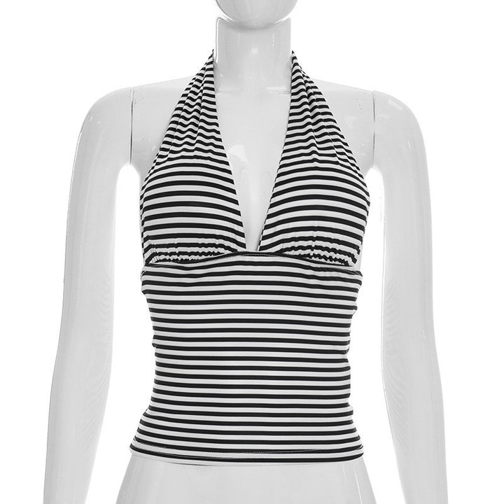 Dame vrih bikini topp med raffinerte halter-design og stripete mønster Skjora