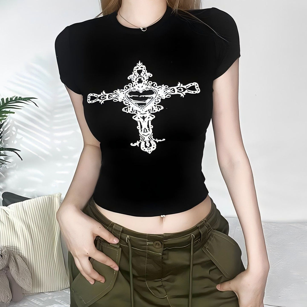 Dame Crop Top med 90-talls trykk Skjora