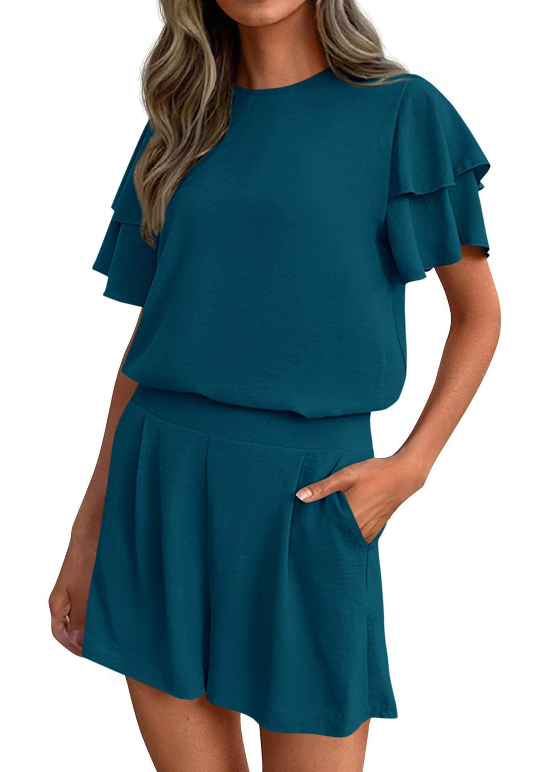 Dame Lekenes Jumpsuit med Volangdetaljer og side lommer Skjora