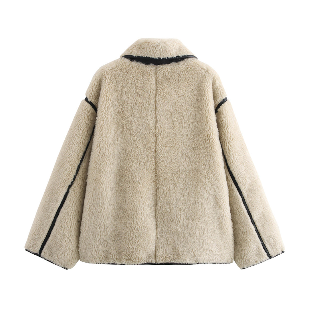 Kvinnes Plush Oversized Jakke med Høy-Kvalitets Krage Skjora